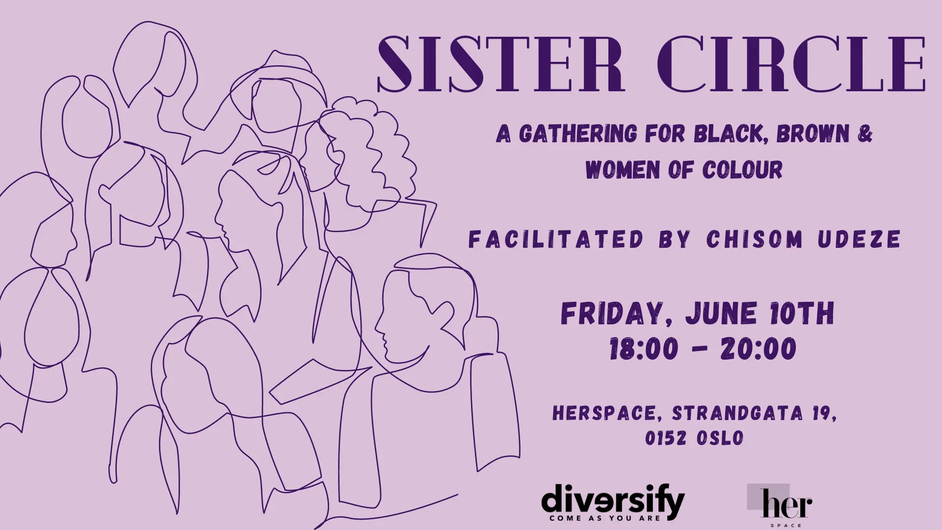Purple poster for June 10 sister circle